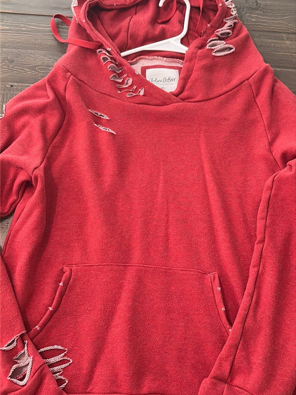 Chelsea DeBoer Lily & Lottie Red Distressed Hoodie Sweatshirt XS